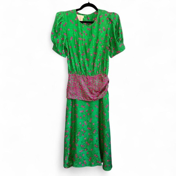 Vintage Dresses & Skirts - Vintage 1980s Dress Women's Size 6 100% Silk Flora Kung II Green Colorful Work